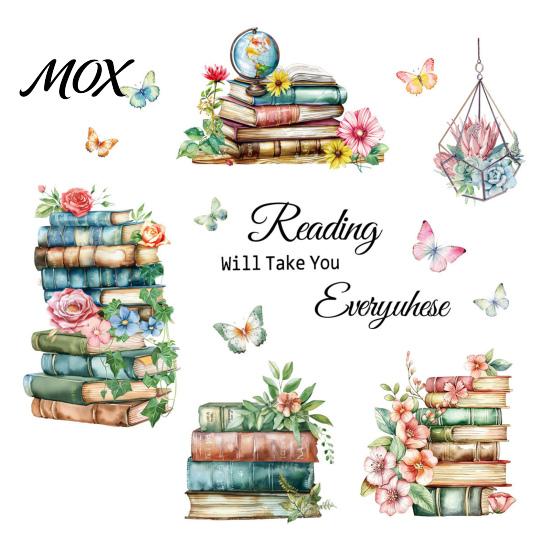 Back to School Window Clings Book Cling, Static Decals with Butterfly Flower Literary Pattern Stickers for Classroom Glass, Removable No Glue