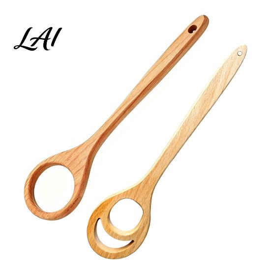 Home Baking Accessory 12 Inch Wooden Danish Dough Whisk Long Handle Sourdough Whisk with Hollow Ring Non Slip Natural Wood Beater Mixer Bread
