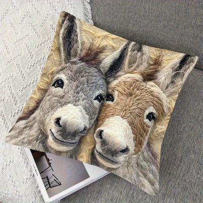 Yousheng Lachende Esel Kissen Niedlicher Esel Quadratisches Kissen mit Abnehmbarem Bezug Bauernhaus Dekokissen für Zuhause Couch Sofa Bett Terrasse Auto