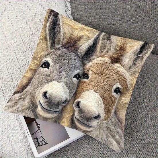 Yousheng Cute Donkey Cushion Cover Decorative Throw Pillow Cover 18x18 Inch Donkey Pattern Pillowcase for Farmhouse Home Couch Sofa Bed Patio Decor