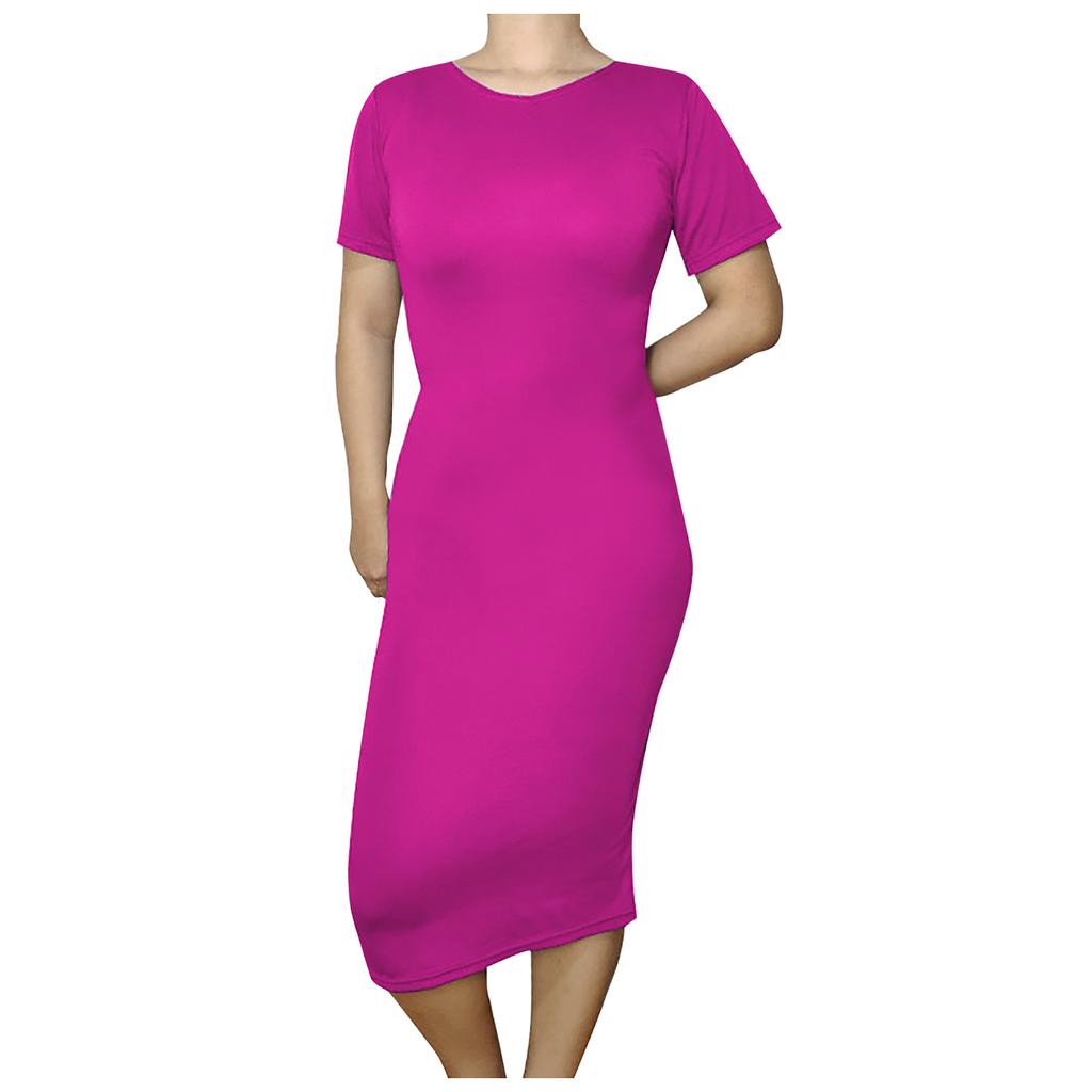 Women's Fashion Sexy  Solid Color Bag Hip Elasticity Short-sleeve Dress