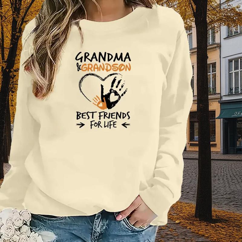 

Осенне-весенняя одежда Love & Palm Print Свитер Топы для женщин Круглый вырез Длинный рукав