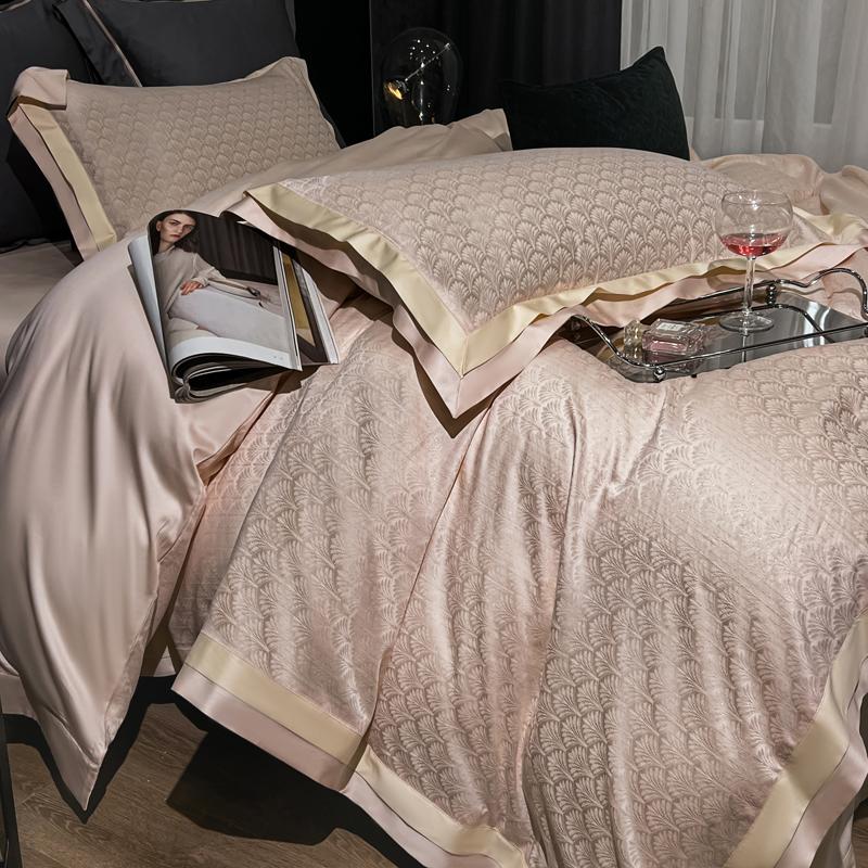 Lyocell Cotton Jacquard Soft Silky Luxury Bedding Set Queen King Size Duvet Cover Set Bed Sheet/Fitted Sheet Pillowcases 4Pcs