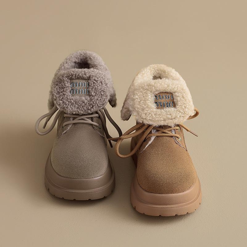 Augustine Flip Snow Boots Women's 2025 New Winter Thick-soled Plush Cotton Shoes Short British Martin Boots