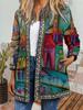 Women's Crew Neck Long Sleeve Cardigan Oversized Vintage Ethnic Print Plus Size Open Front Jacket Casual Outerwear