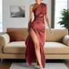 Summer New European and American Diagonal Neck Split Sleeveless Women's Clothing Sexy Slim Evening Dress Dress