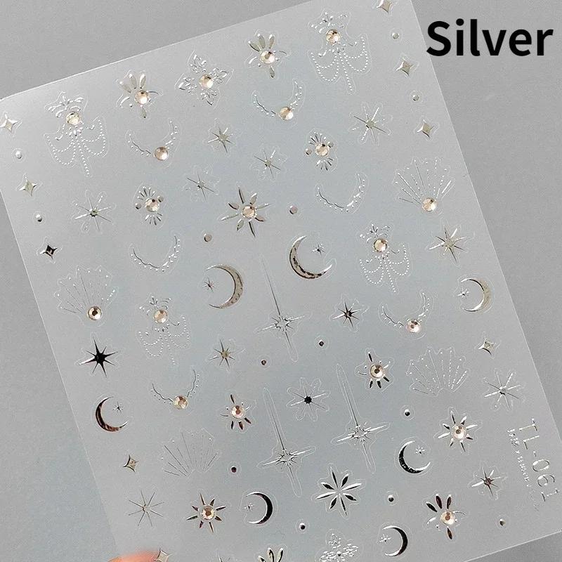 1pcs 5D Star Moon Nail Stickers Pink Retro Bronzing Nail Art Sticker Decorations Decals DIY Adhesive Slider Accessories