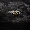 Adjustable Open Ring Men Women Sterling Sunflower Geometric Design Vintage Style Minimalist Jewelry