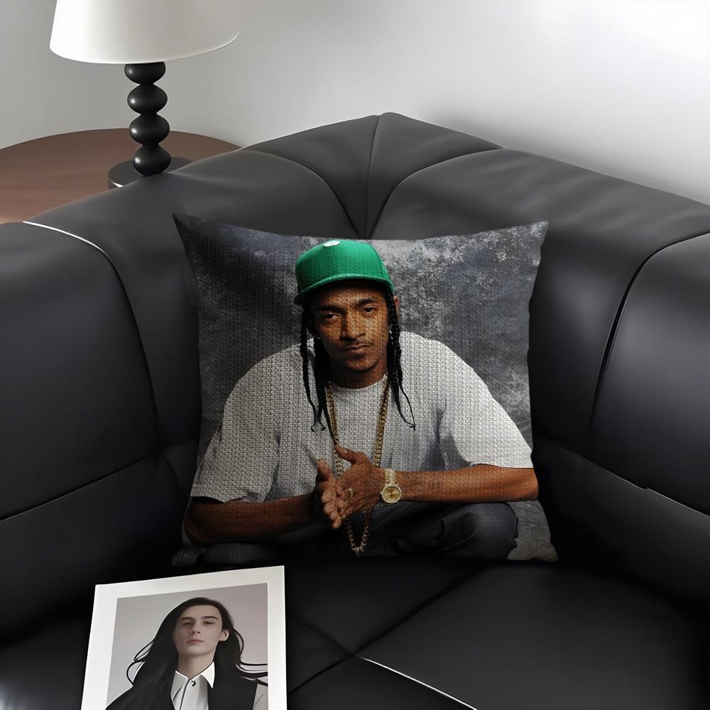 N-Nipsey Husslee Rapper Cushion Cover Natural Linen Organic Fabric Double-Sided Printing Sofa Home Decor Gift Pillow Case