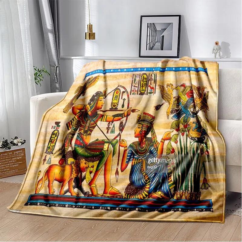 Ancient Egyptian Symbols Digital-printed Polyester Bedroom Velvet Flannel Cover Blanket Fleece Soft Sofa Cover Blankets for Beds