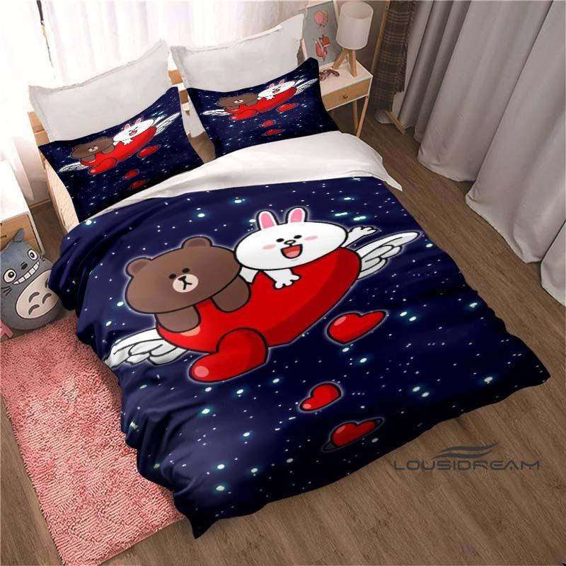 Kawaii Cartoon BROWN & FRIENDS Printed Bedding Set – Duvet Cover Set – A Luxurious Gift for Teen Girls, Suitable for Double/Sing