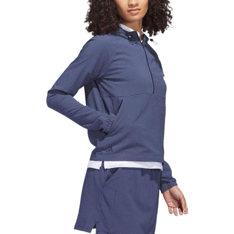 adidas Solid Color Half-Zip Hooded Jacket Women Jackets Navy-Blue HS8971