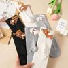 Black White Gray Bear Ankle Socks Cartoon Cute Breathable Sweat-Absorbent Low-Cut Socks for Women