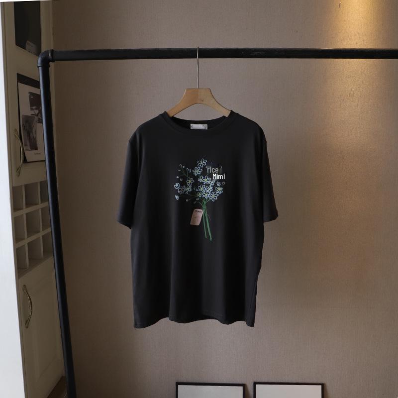 

Летняя женская футболка в корейском стиле с круглым вырезом, повседневная, больших размеров, с коротким рукавом 3953 One Size