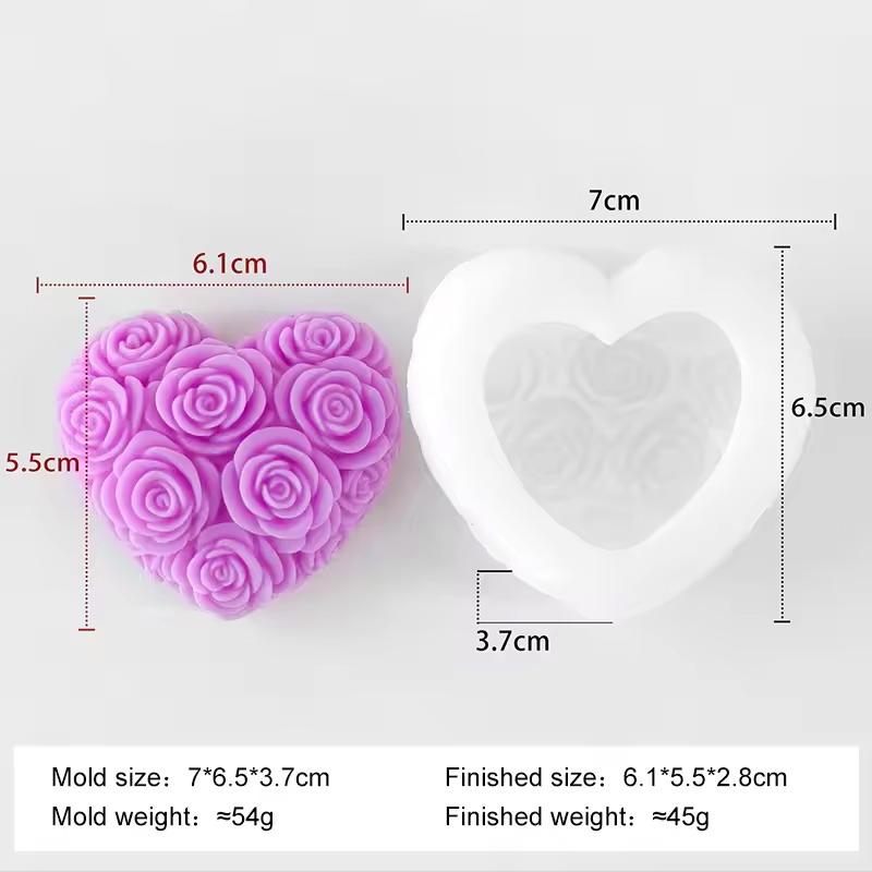 Diy Love Rose Flowers Valentine'S Day Candle Mold Aroma Gypsum Resin Silicone Mould Handmade Soap Candle Making Supplies