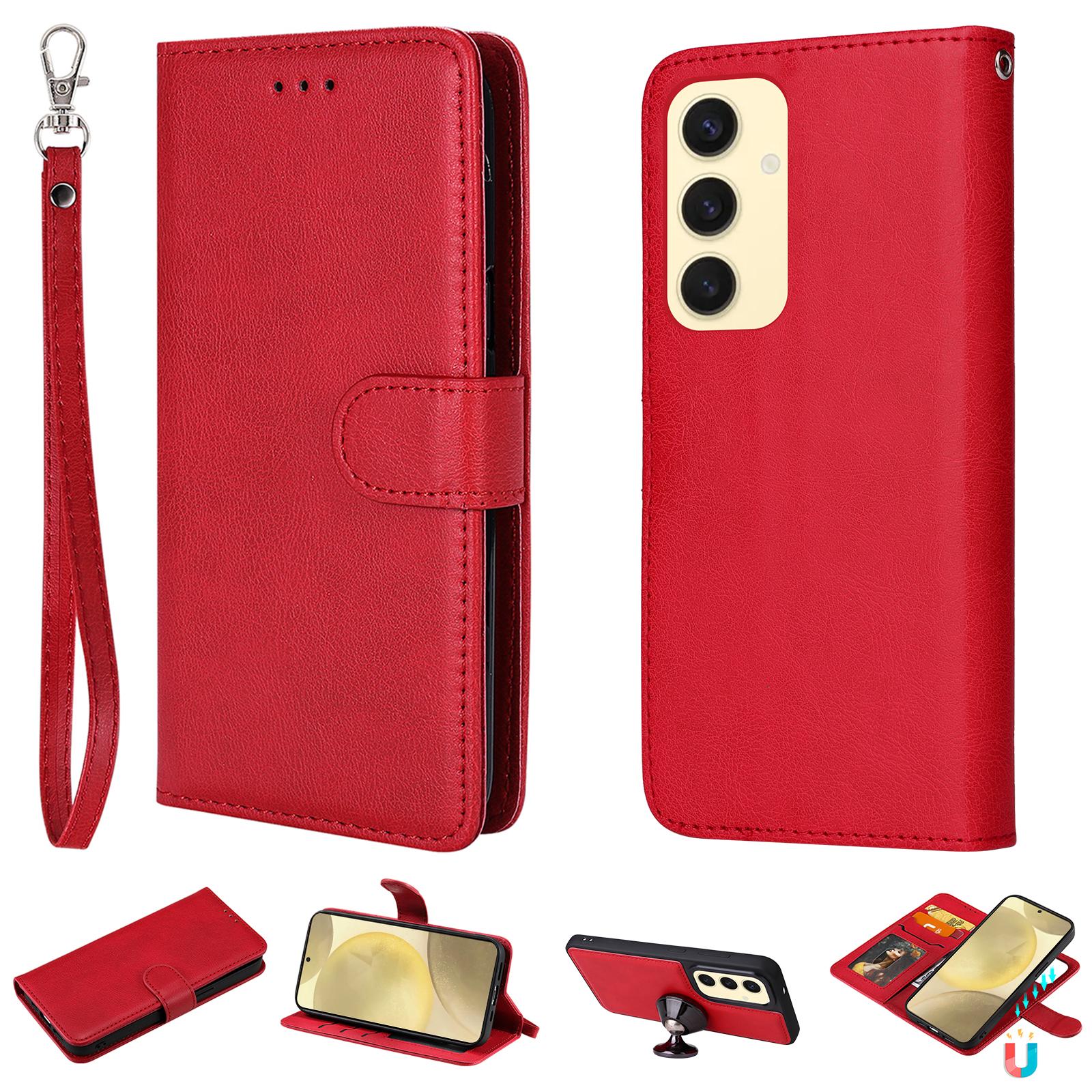 

For Samsung Galaxy S25/S24 Case 2 in 1 Detachable Magnetic Leather Wallet Mobile Cover with Strap E