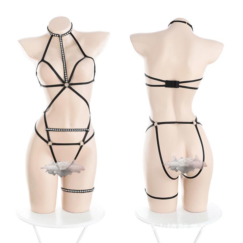 Sexy sexy perspective royal sister tulle crotch rivet bondage SM suit passion temptation