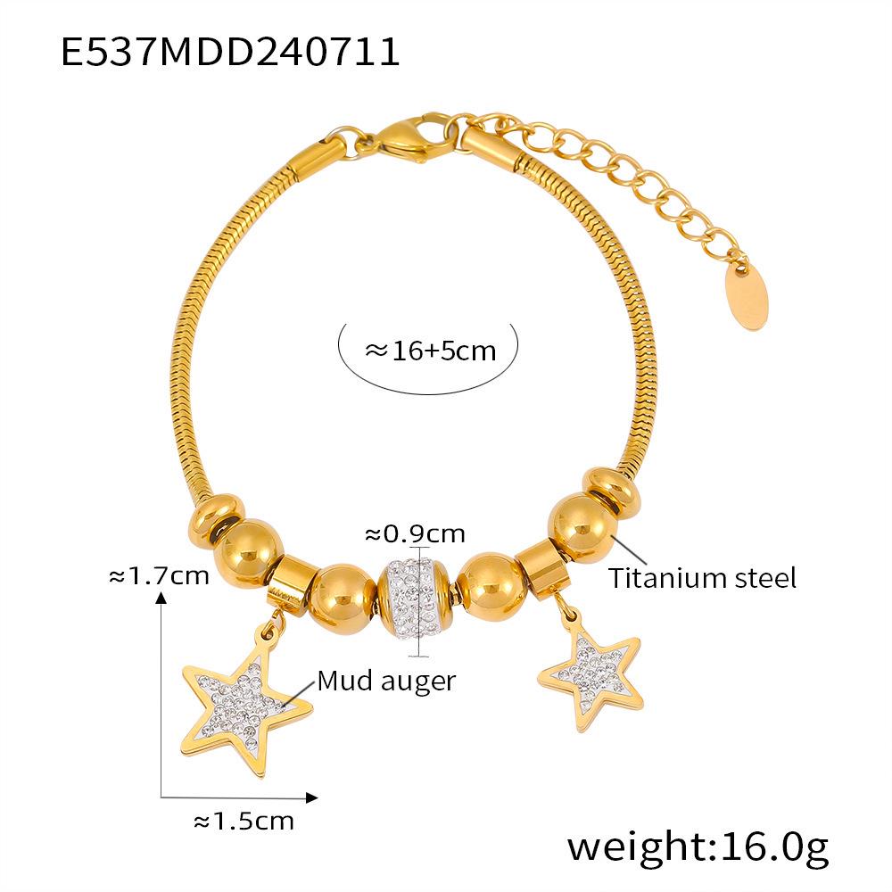 European-American Style Moon Star Tree Diamond Bead Bracelet - Titanium Steel, Gold-Plated Fashion Jewelry