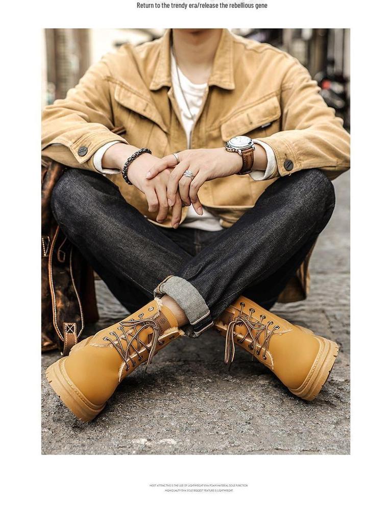 Men's Warm High-Top Winter Martin Boots: Trendy, Thick-Soled, Velvet-Lined Workwear Shoes