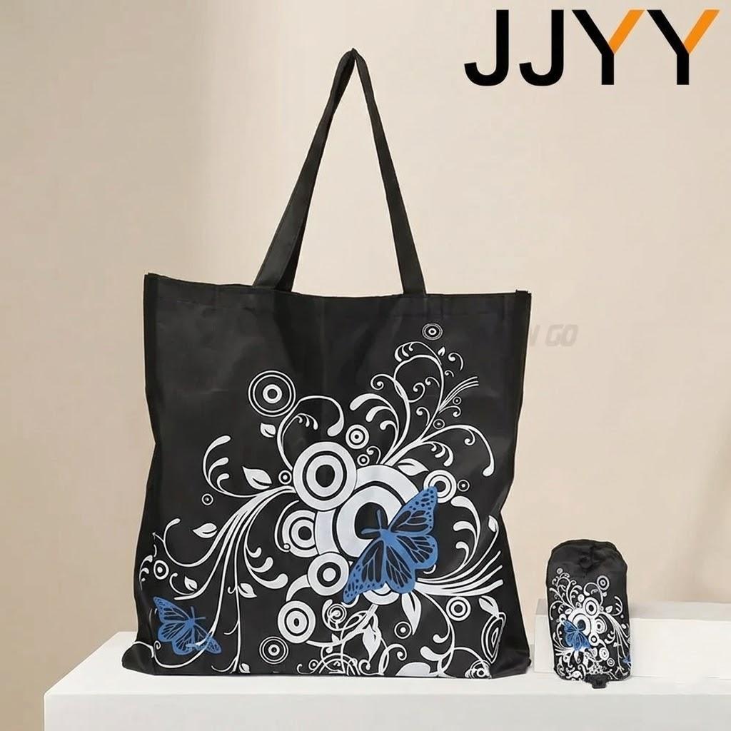 Портативная складная сумка для покупок Экологичная многоразовая сумка для продуктов Дизайн с бабочками Сумка для хранения для путешествий Дома чёрный 1350₽
