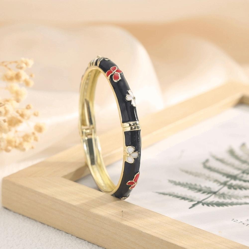 Elegant Design Enamel Bangle Flower Texture Open Clamp Bangle Light Luxury Dropped Glaze  Gifts