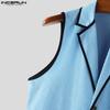INCERUN Men Lapel Sleeveless Stitching Slim Waist Buttons Up Rib Vest Waistcoat