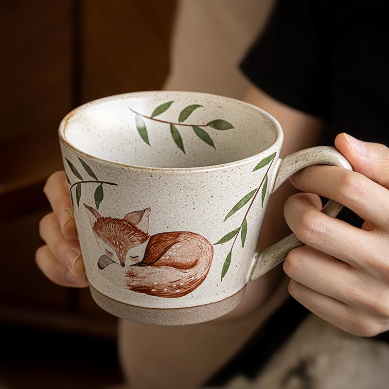 Fox Sleep Creative Mug Coarse Pottery Coffee Cup Latte Cup Beautiful Drinking Cup Girls Gift Export