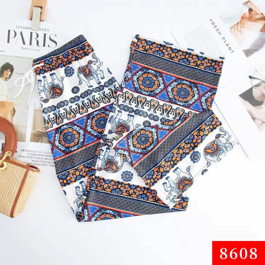 Hose im südostasiatischen Stil mit hohem Bund und Elefantenmuster, weites Bein für Damen - Schlankmachend, Casual, Frühling/Sommer