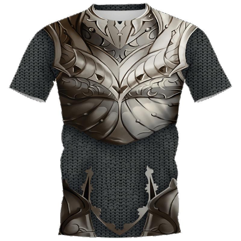 Medieval Armor 3D Printed Warrior Cosplay Men's Summer Vintage Crewneck Short Sleeve Hip Hop Kids Street Fun Casual T-shirt Top