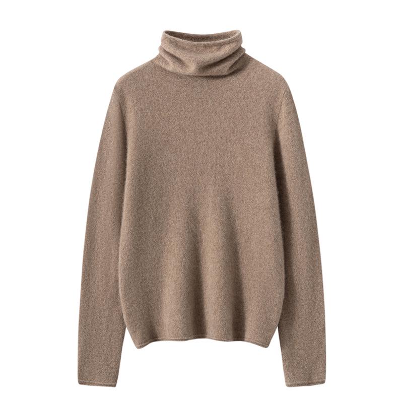 Suéter de punto casual holgado de cuello alto 100% cachemira pura para mujer