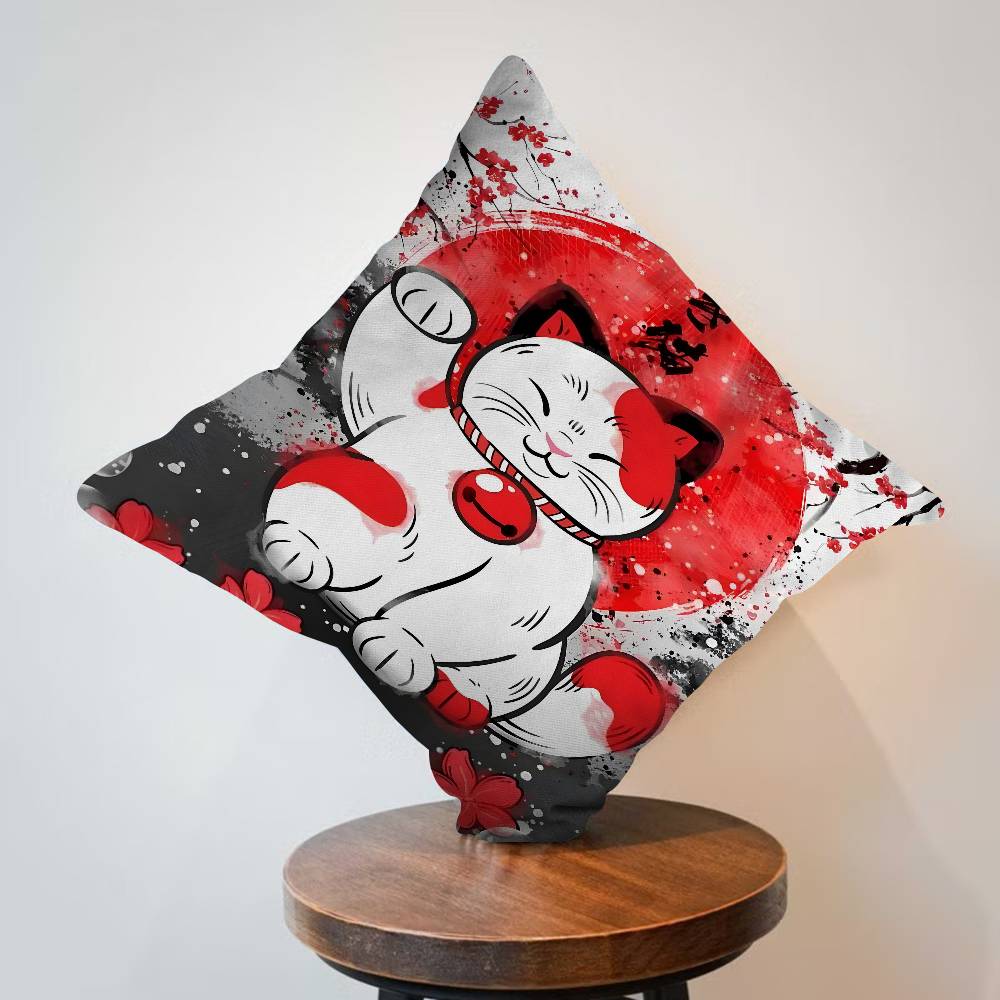 Maneki Neko Rich Luck Money Cat Personalized Pillow Cover Kids Bedroom Wild Party Decor Pillowcase kid Birthday shower Gift