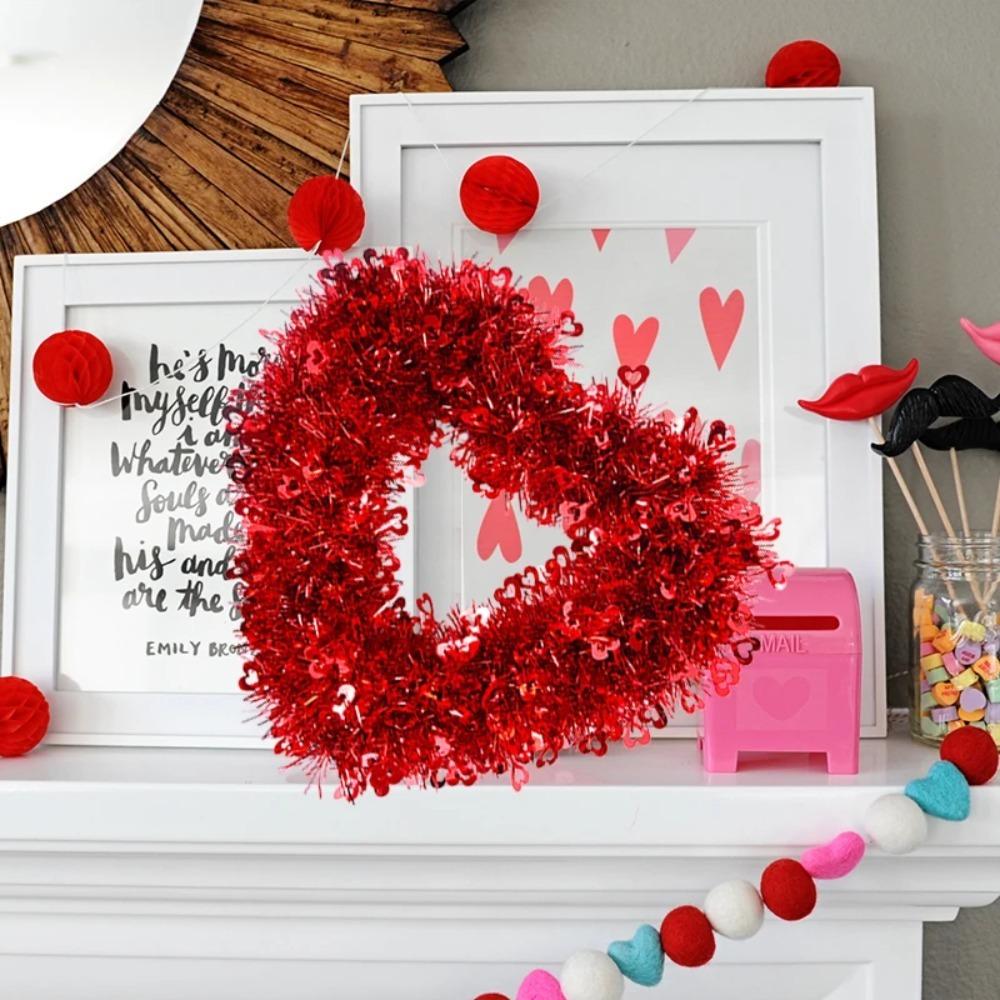 

Hanging Red Heart Shaped Wreath Romantic Front Door Sign Garland Anniversary Style 5