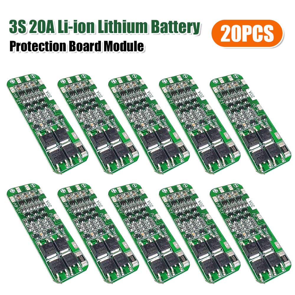 20PCS 3S 20A 18650 BMS Protection Board 59x20x4mm 12.6V Charger PCB 10A Charging Overcharge Overcurrent Protection for Drill Mot