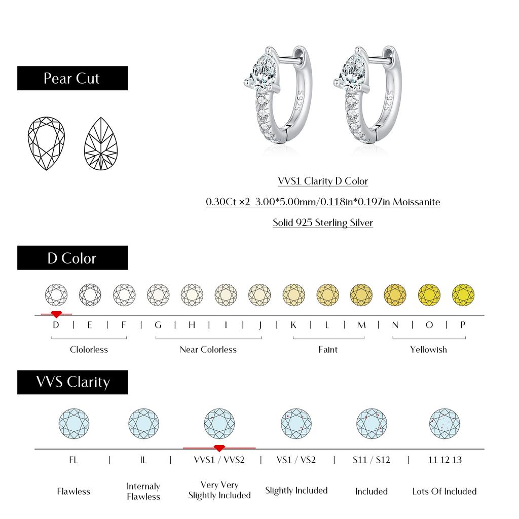 MODIAN D Moissanite Ear Buckle 925 Sliver Sparkling Lab Diamond Water Drop Hoop Earrings For Women Fine Jewelry