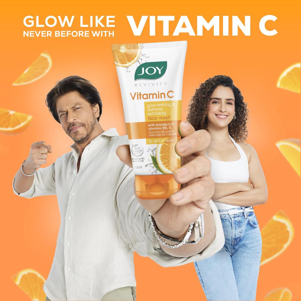 Joy Vitamin C Face Wash For Glowing Skin (100ml) | Brightening Face Wash Enriched with Vitamin B5 & E For Sun Protection & Dead Skin Removal | For