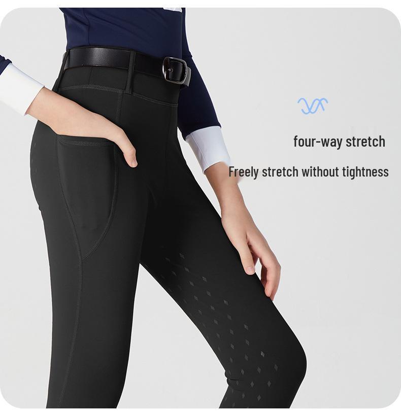 Unisex Children's Equestrian Pants with Full Seat Silicone Grip, Pockets & High Waist Elastic Design