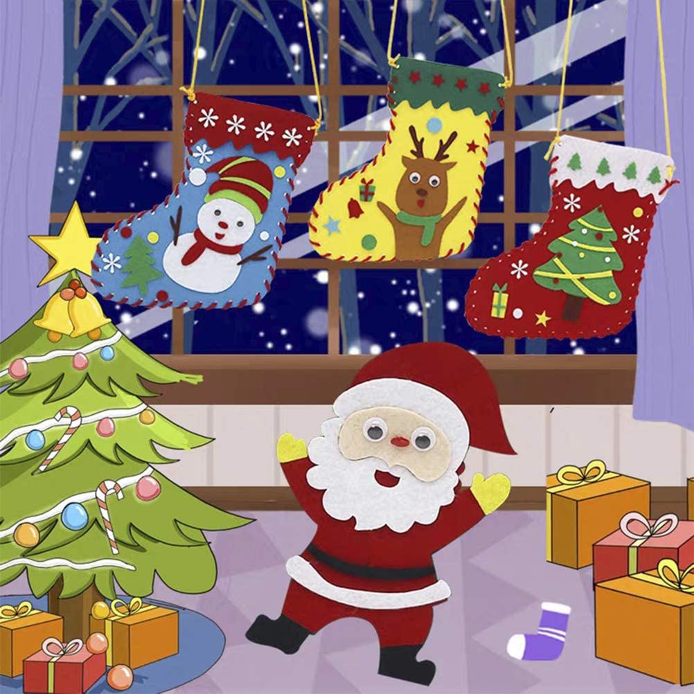 Christmas Bag Craft Kit 4 Kits Christmas Sock Shape Bag Craft Kits Kids Sewing Kit DIY Candy Gift