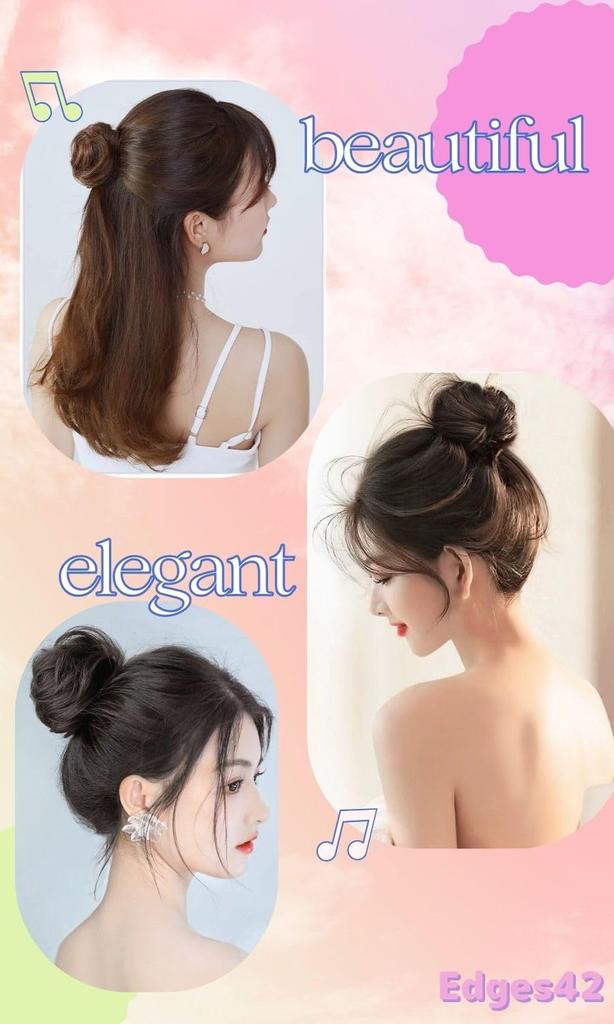 Edges42 Bun Wig, Scrunchie Wig, Kids' Hair Extensions, Shichi-Go-San Hair Accessories, Set of 2 (BlackBrown)