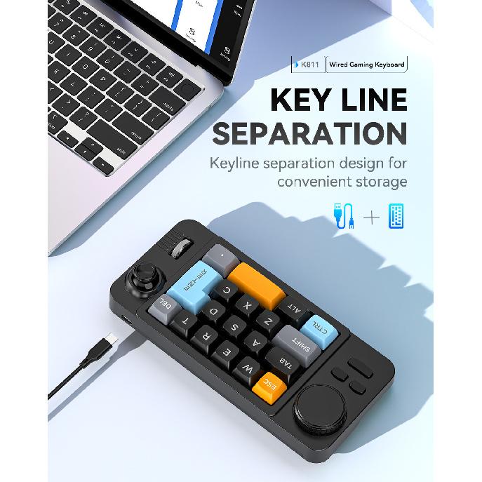 19 Key Mini Wired Gaming Keypad, Hot Swappable Mechanical Macro Keyboard with RGB Backlight, Dual Knobs & Joystick Support Custom Macro Programming