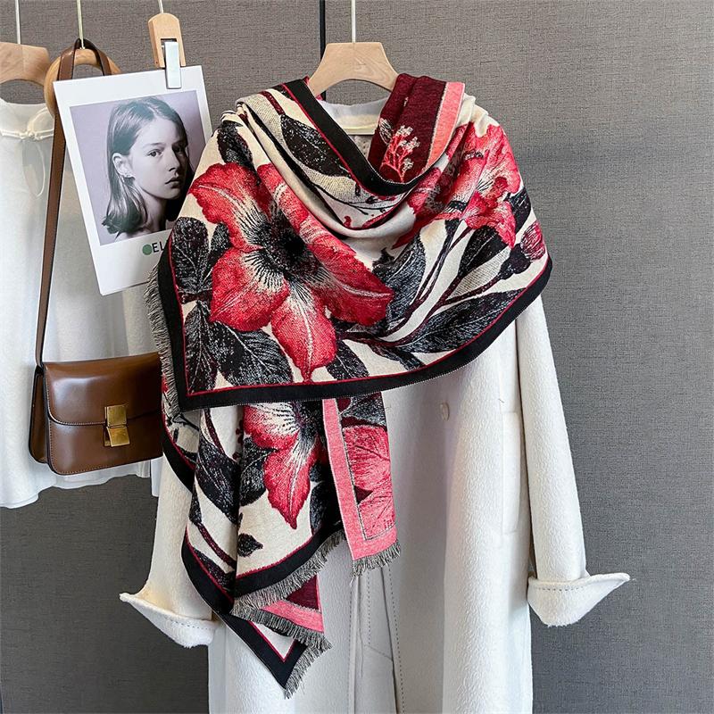 Women Winter Scarf Cashmere Pashmina Shawls and Wraps Bufandas Floral Print Warm Thick Scarves Blanket for Lady Newpe