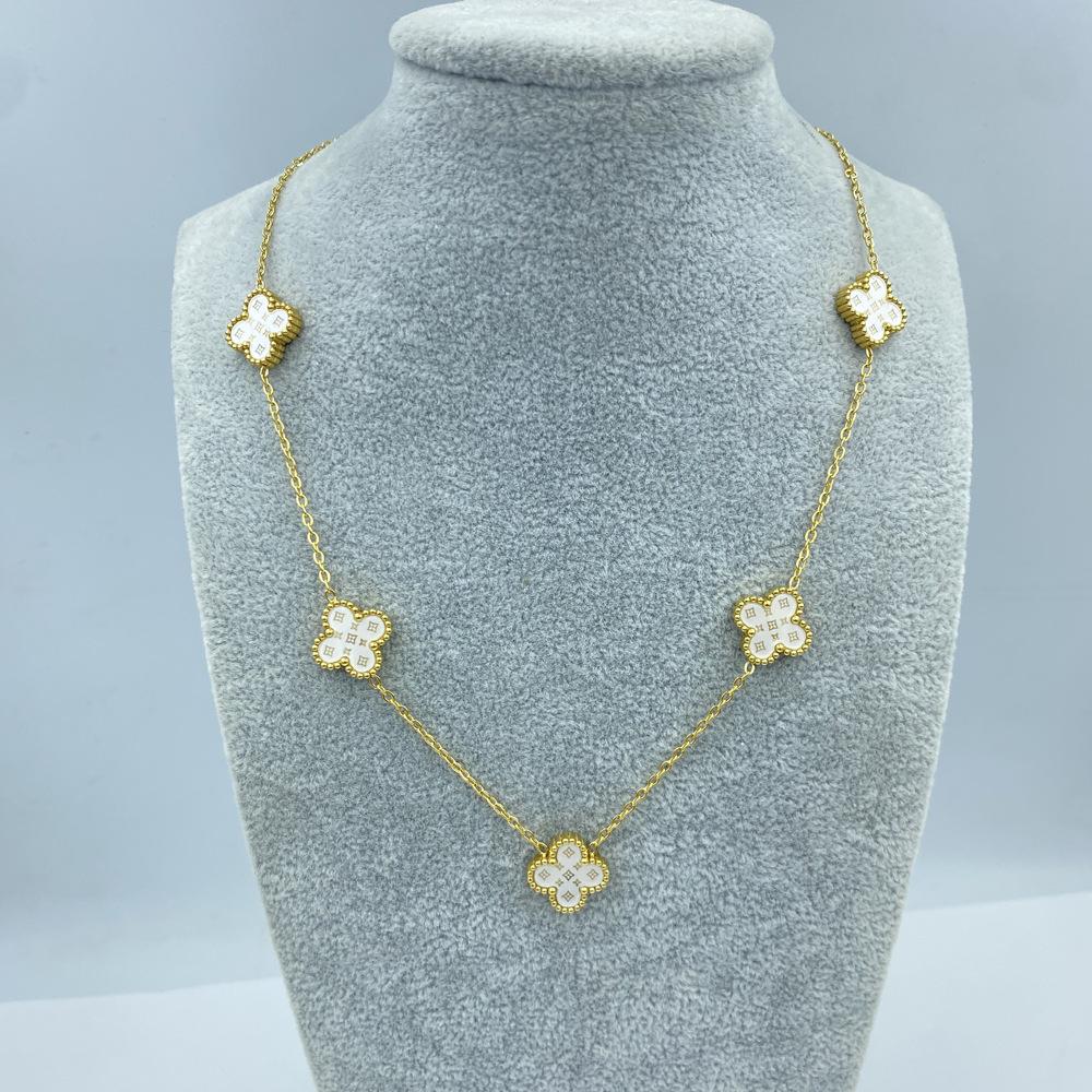 13MM Titanium Steel 5 Flowers Double Sided Shell Star Pattern Shell Lucky Four Leaf Clover Necklace