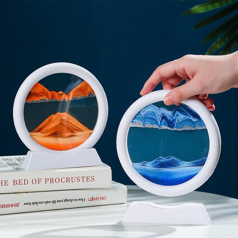 3D Timeglas Rinnande Sand Konstbild Rund Glas Djup Havs Sandlandskap Hantverk Flytande Målning Hemmakontor Dekoration Gåvor