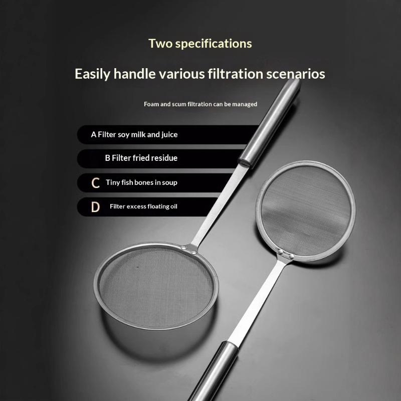 Stainless Steel Fine Mesh Strainer Spoon Round Handle Kitchen Filter Cooking Food Strainer Ladle For Skimming Grease Foam