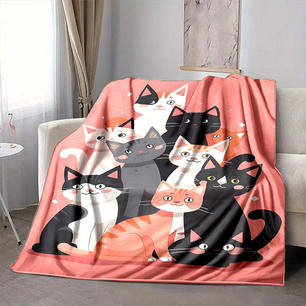 1pc Cat Family Lightweight Flannel Blanket, Comfortable and Warm Blanket, for Office and Camping Sofa Bed, Livingroom025