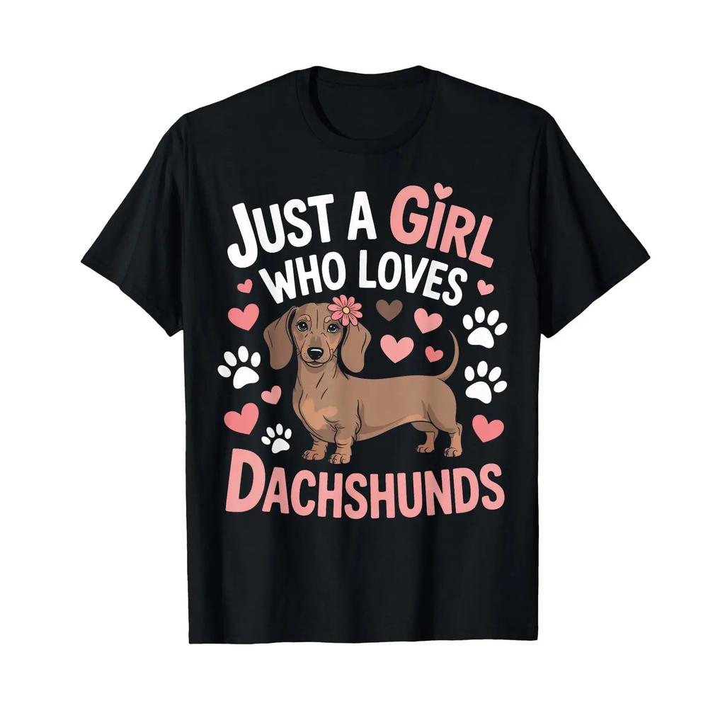 Wiener Dog Mom Just A Girl Who Loves Dachshunds Girls Pet T Shirt Vintage Washed Designer Clothes Homme Soft Comfortable