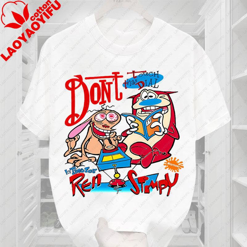 La T-shirt Ren & Stimpy Anni '90 Retrò Nickelodeon Commedia Vintage Cotone Grafica Manica Corta Magliette Divertente Cartone Animato Tema Y2k Top
