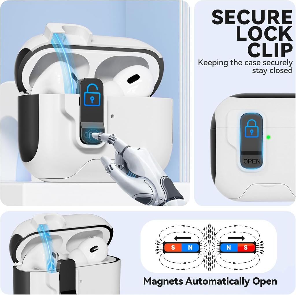 Shockproof Hard Protective Cover for AirPods Pro 2,Compatible with Apple AirPods Pro2 Case with Secure Lock Phone Holder