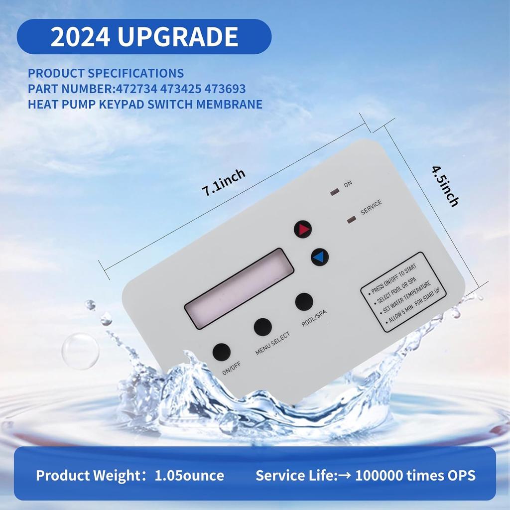 2024 Upgrade 472734 Heat Pump Keypad Switch Membrane Coverage Compatible with PENTAIR Ultratemp Pool and Spa Heat Pump 473425 473693 More Waterproof