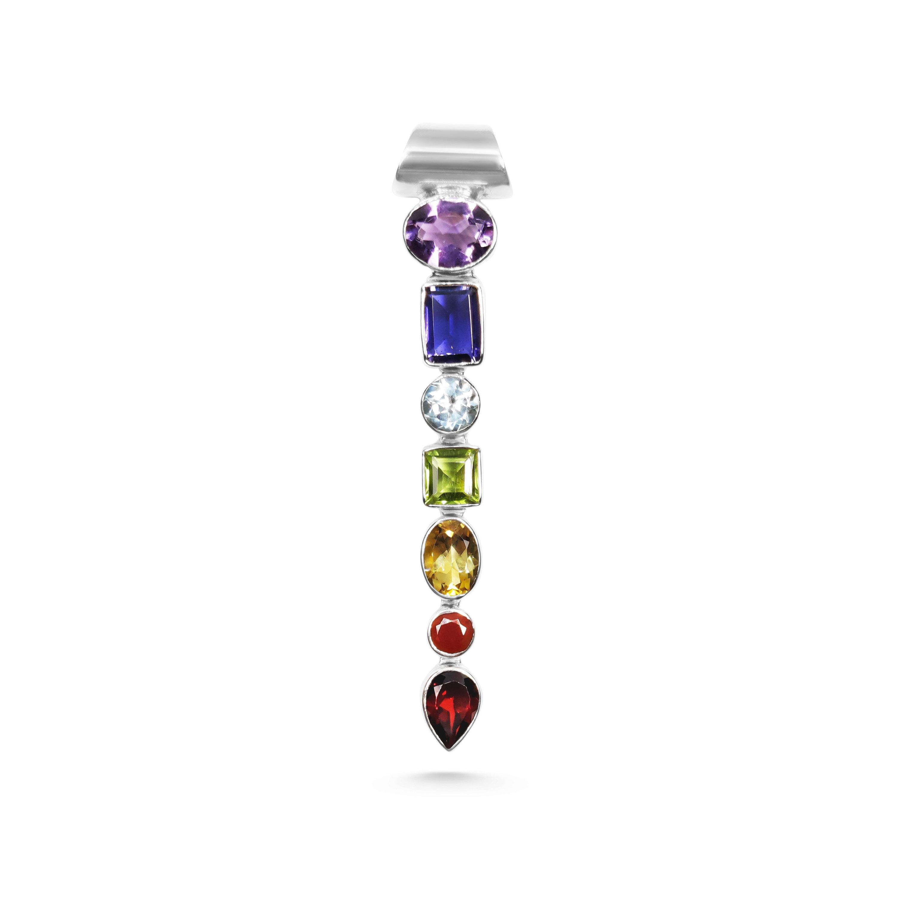 Sterling Silver Chakra Pendant: Multi-Stone Healing Jewelry onesize серебряный