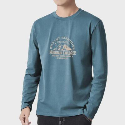 Men's Trendy White Cotton Long-Sleeve Loose Fit T-Shirt for Spring & Autumn